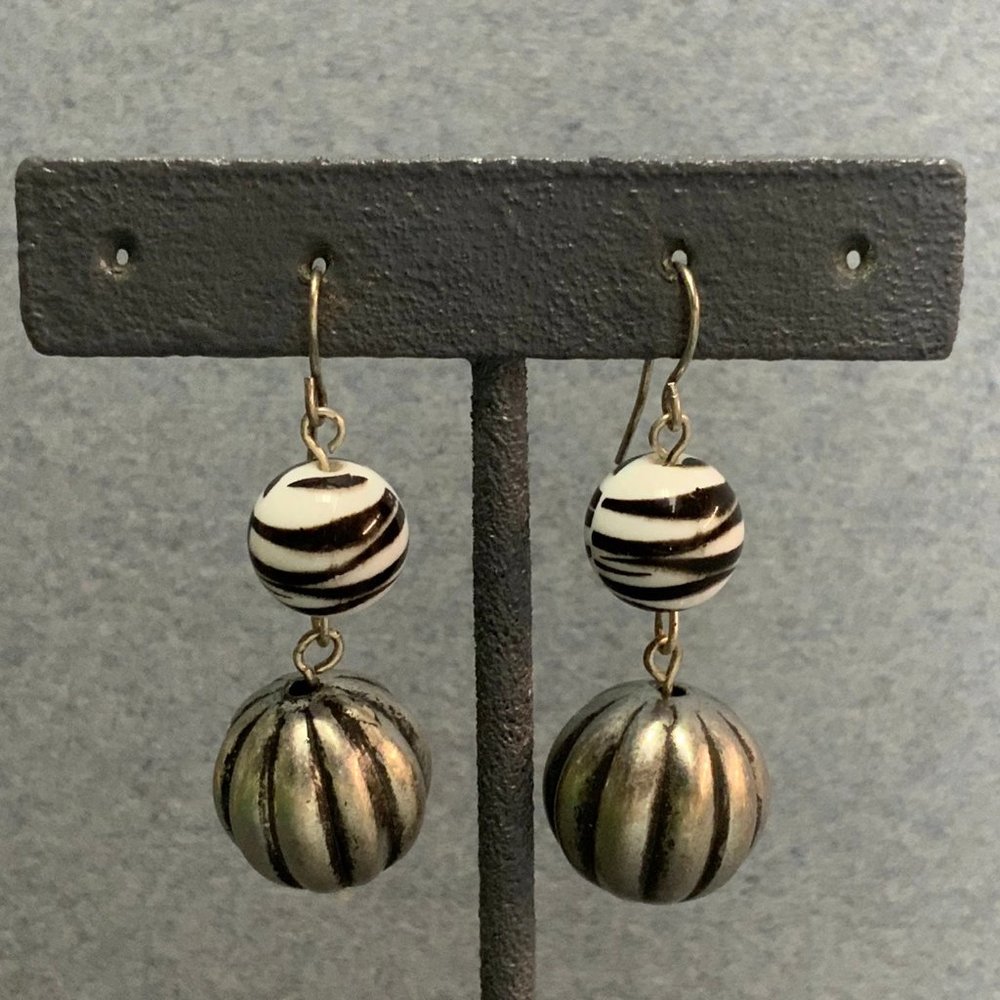 Pierced Dangle Earrings Zebra Black White Silver